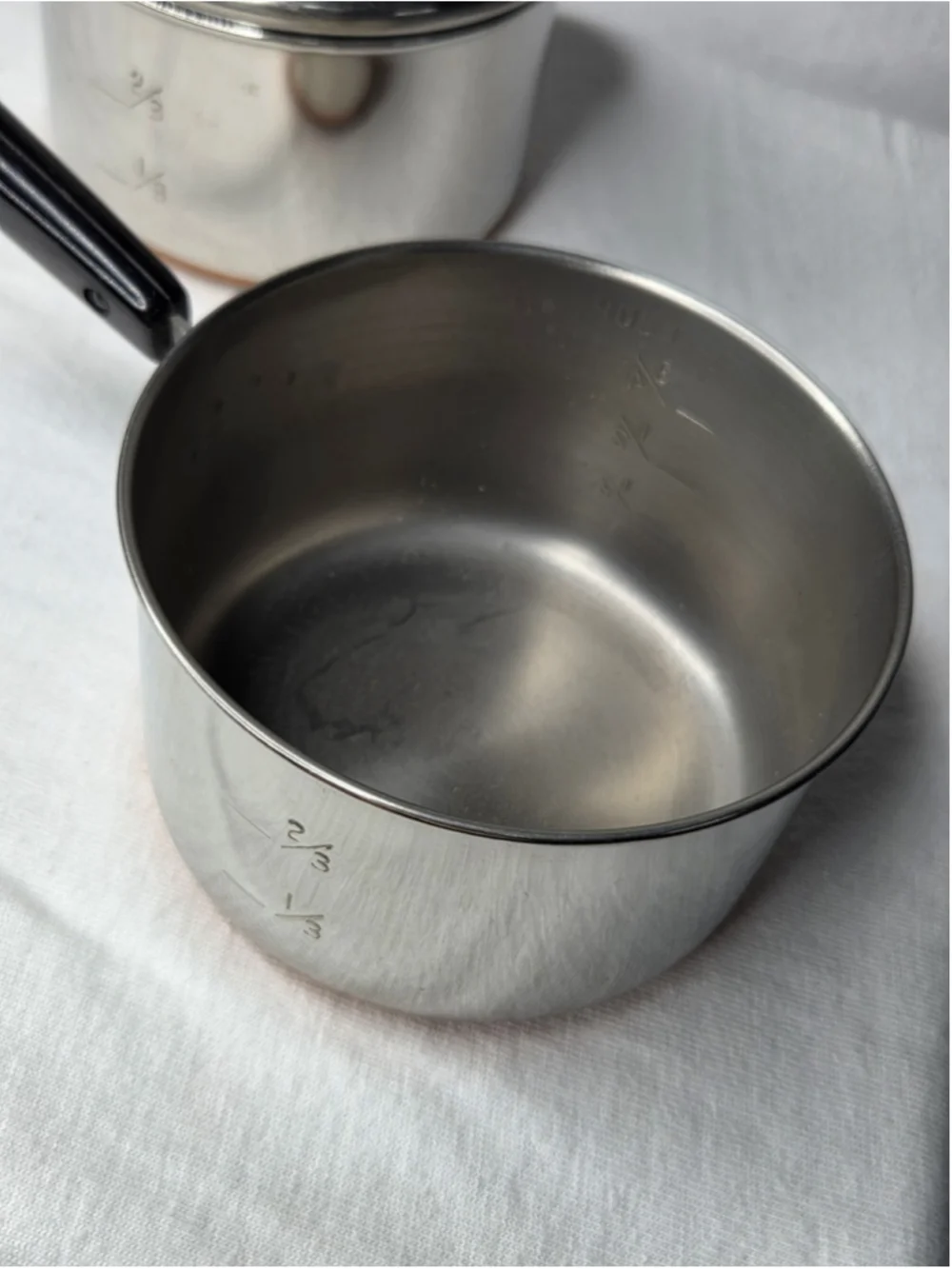 Vintage Revere Ware Miniature Measuring Saucepans w/Lids Copper Bottom Lot of 2